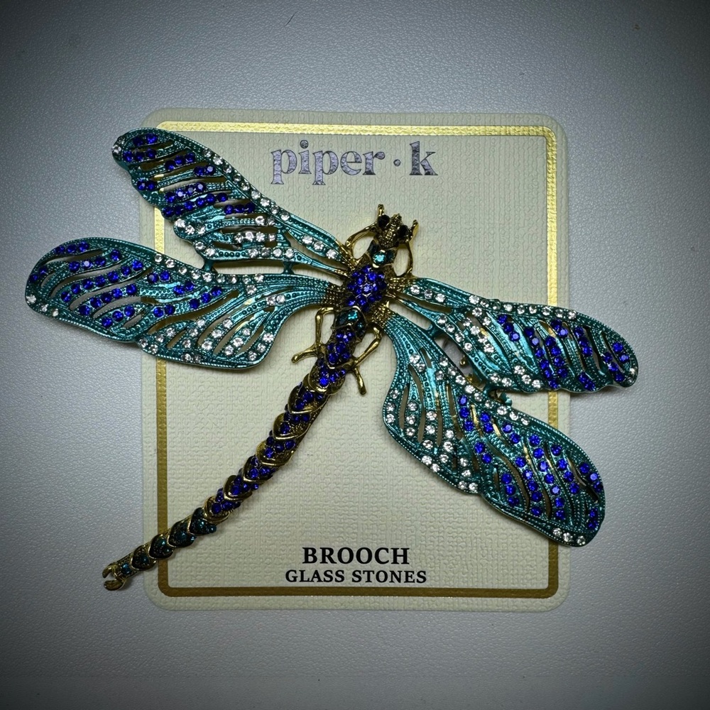 Piper K Blue and Silver Dragonfly Brooch